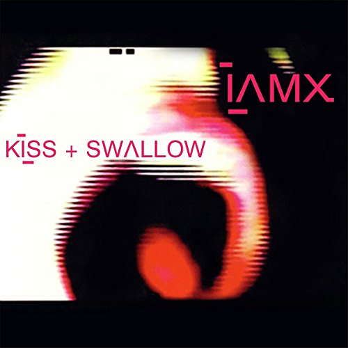 "Album cover with distorted image and 'IAMX' and 'Kiss + Swallow' text."