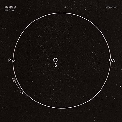 Black vinyl record cover with white circle, arrow, and text.