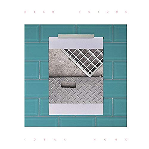 CD cover with teal tiles, a taped-on grayscale street scene, and text.