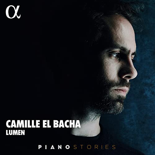 Close-up portrait of Camille El Bacha, album cover for "Lumen.
