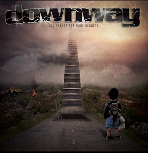 CD cover: boy with teddy bear facing endless stairs in a desolate landscape.