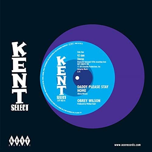 A purple vinyl record with a blue label, titled "Daddy Please Stay Home".