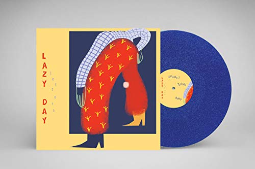 Blue vinyl record with yellow label, sleeve has illustration of person wearing red patterned pants.