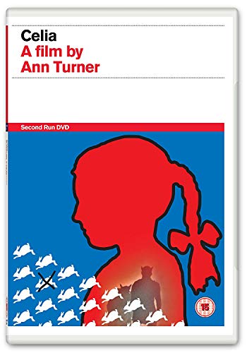 Celia" DVD cover with red silhouette of a girl and white rabbits.