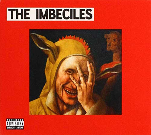 Red album cover featuring a painted jester with a hand over their face.