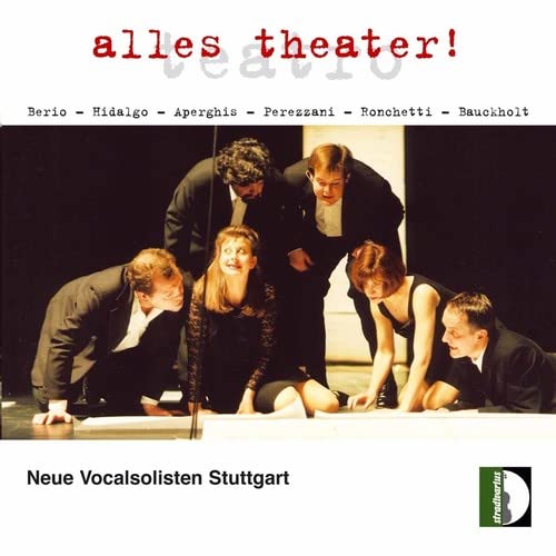 CD cover: group of performers in dark clothing, stage setting.