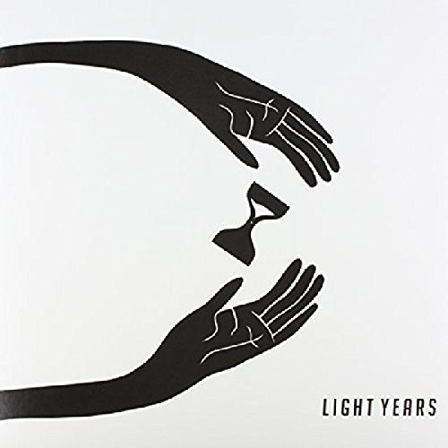 Black and white album cover with hands and an hourglass shape.