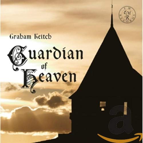 "Album cover with 'Guardian of Heaven' title, featuring a church silhouette against a cloudy sky."