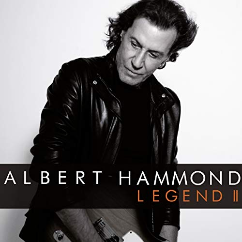 Black and white portrait of Albert Hammond with guitar, album cover.