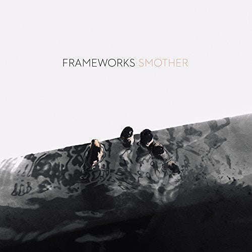 "Album cover for 'Frameworks - Smother' featuring a black-and-white image of people in water."