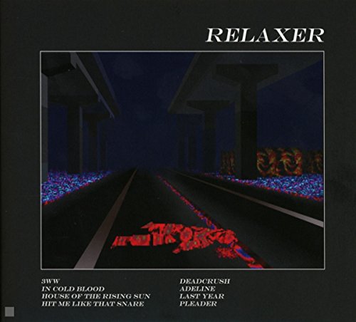 "Album cover art: dark road with neon lights, overpass, and 'RELAXER' title."