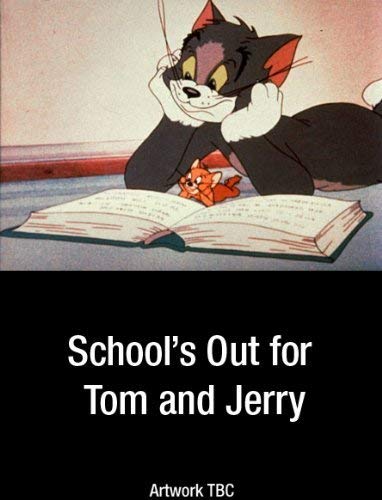 Tom and Jerry relaxing with an open book, DVD title below.