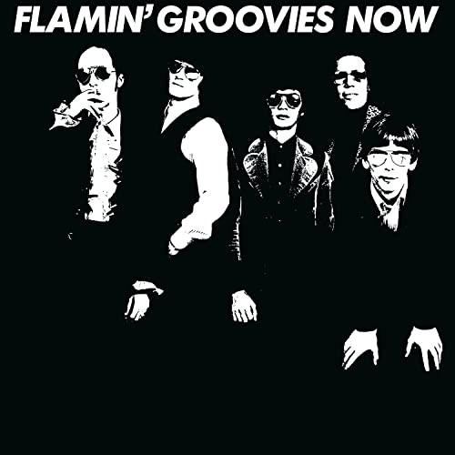 Black and white album cover featuring five people wearing sunglasses.