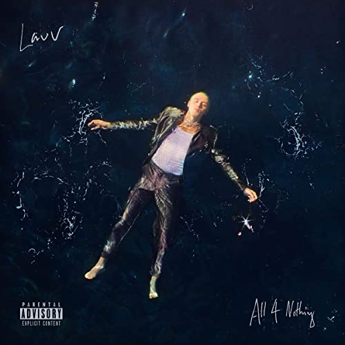 Lauv album cover: man floating in dark, starry water.