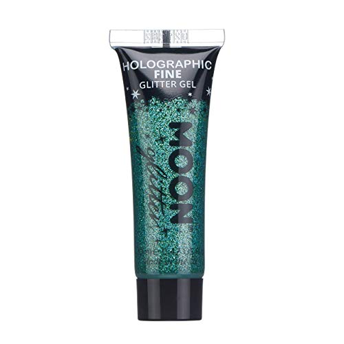 Holographic Fine Face & Body Glitter Gel by Moon Glitter - Green - Cosmetic Festival Glitter Face Paint for Face, Body, Hair, Nails - 12ml