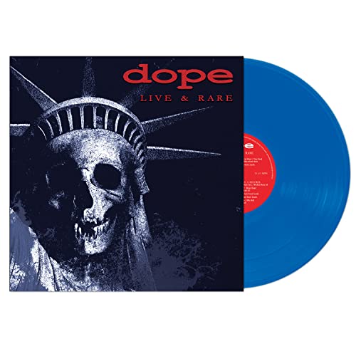 Dope" vinyl record with blue disc and Statue of Liberty skull cover.