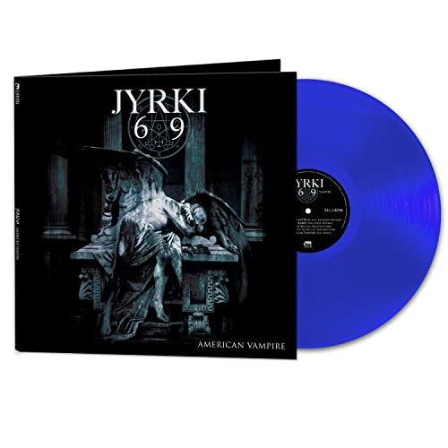 Jyrki 69 āAmerican Vampireā blue vinyl record with gothic angel artwork.