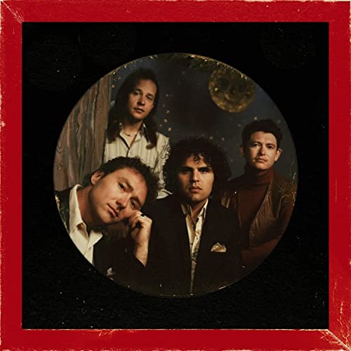 Surf Curse band portrait within a red square frame, celestial background.