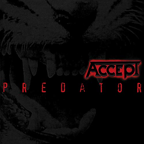 "Album cover with 'Accept' and 'Predator' in red on a dark, monstrous background."