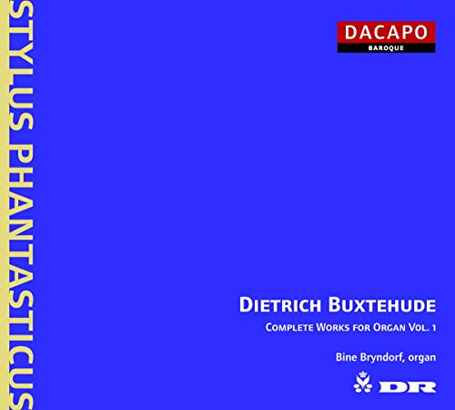Blue CD cover for Dietrich Buxtehude’s organ works, Vol. 1 by Bine Bryndorf.