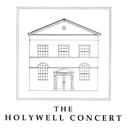 Line drawing of a building with text "The Holywell Concert" below.