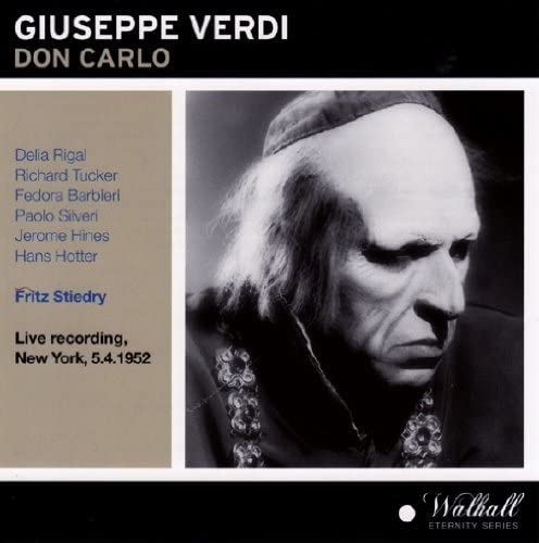 CD cover for Verdi’s “Don Carlo” featuring a portrait of a man.