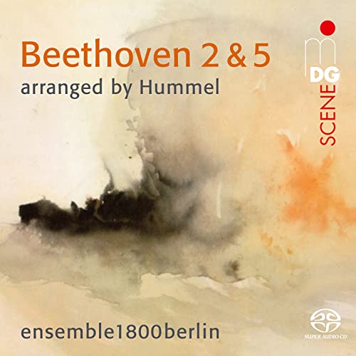 CD cover for Beethoven symphonies 2 & 5, with abstract watercolor design.