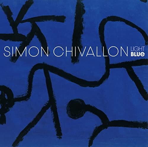 Blue CD cover with black abstract brushstrokes and white text: "Simon Chivallon".