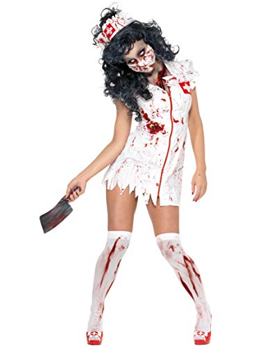 Smiffys Adult Women's Zombie Nurse Costume, Dress, Mask and Headpiece, National Horror Service, Halloween, Size: XS, 34132
