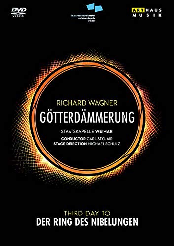 DVD cover for Richard Wagner’s “Götterdämmerung” opera, black and gold design.