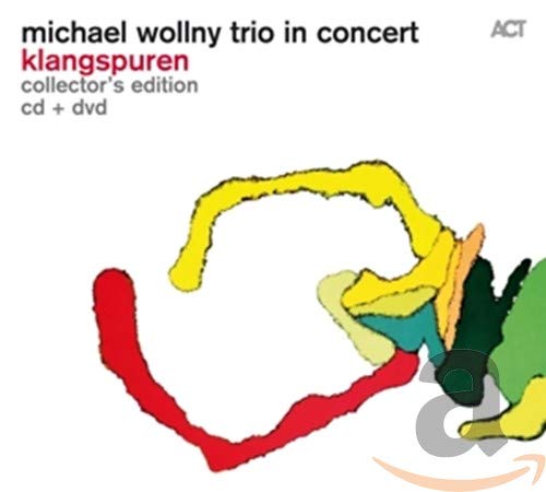 CD cover for Michael Wollny’s “Klangspuren” with abstract yellow and red shapes.