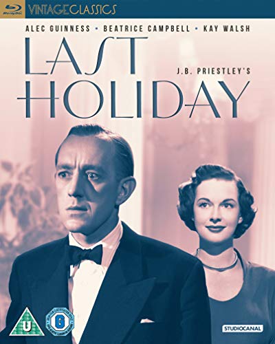 “Last Holiday” Blu-ray cover featuring Alec Guinness and Beatrice Campbell in formal wear.