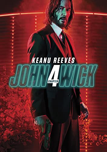 Keanu Reeves as John Wick, in a suit, holding a gun, DVD cover.