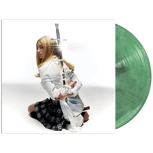 Poppy album cover with a woman holding a sword and green vinyl record.