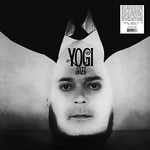 Black and white vinyl record cover featuring a man’s face with wings.