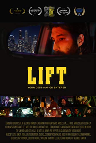 Lift" movie poster: man in a car looking out at a city skyline.