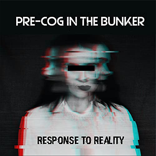 CD cover with distorted face, glitch effect, and text: "Pre-cog In The Bunker".
