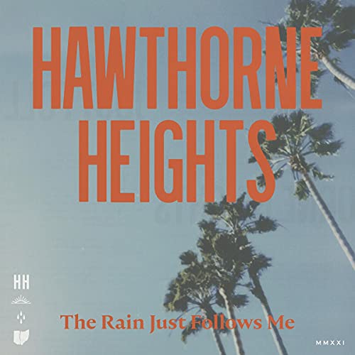 Vinyl album cover for Hawthorne Heights’ “The Rain Just Follows Me” with palm trees.