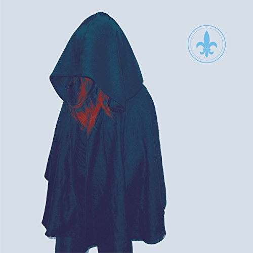 Hooded figure with red hair, blue and teal album cover art.