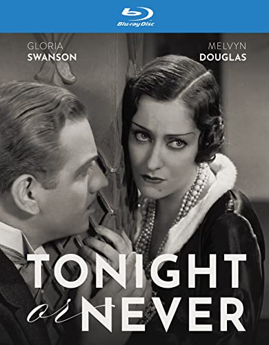 Tonight or Never" Blu-ray cover featuring Gloria Swanson and Melvyn Douglas.