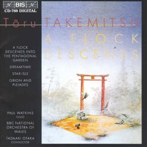 CD cover for Toru Takemitsu’s “Flock Descends into the Pentagonal Garden.”