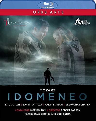 Blu-ray cover for Mozart’s *Idomeneo* opera featuring performers in dramatic poses.