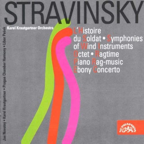 CD cover for Stravinsky’s “L’Histoire du soldat” with abstract colorful design.