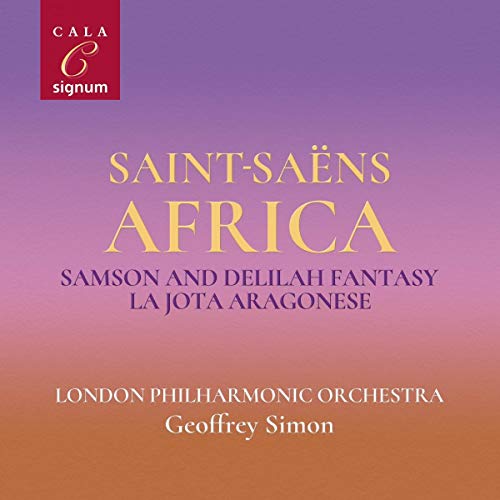 CD cover for Saint-Saëns’ “Africa” with purple and gold gradient.