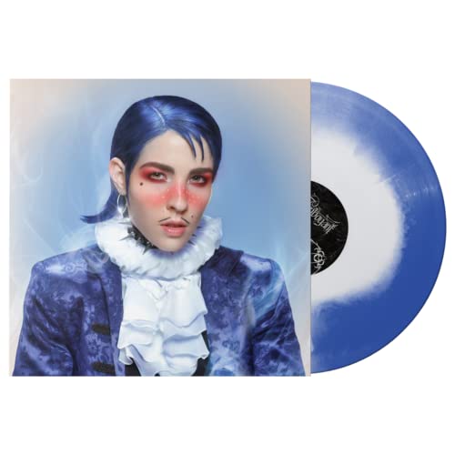 Dorian Electra album cover and blue-and-white swirl vinyl record.