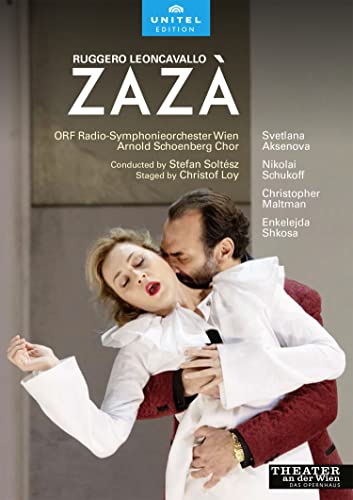 DVD cover for Leoncavallo’s Zaza opera, showing a couple embracing.