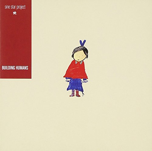 "A simple drawing of a person in a red shirt and blue skirt on a beige album cover."