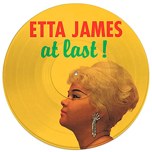 Yellow vinyl record featuring a portrait of Etta James in profile.