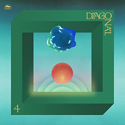Album cover for "Diagonal 4" featuring abstract blue and red shapes.