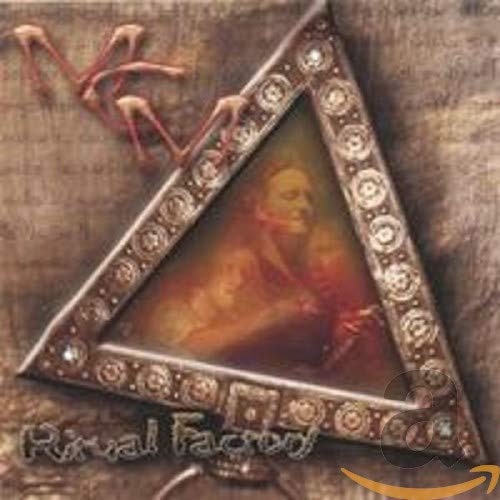 Triangular CD cover with ornate frame and a face within.